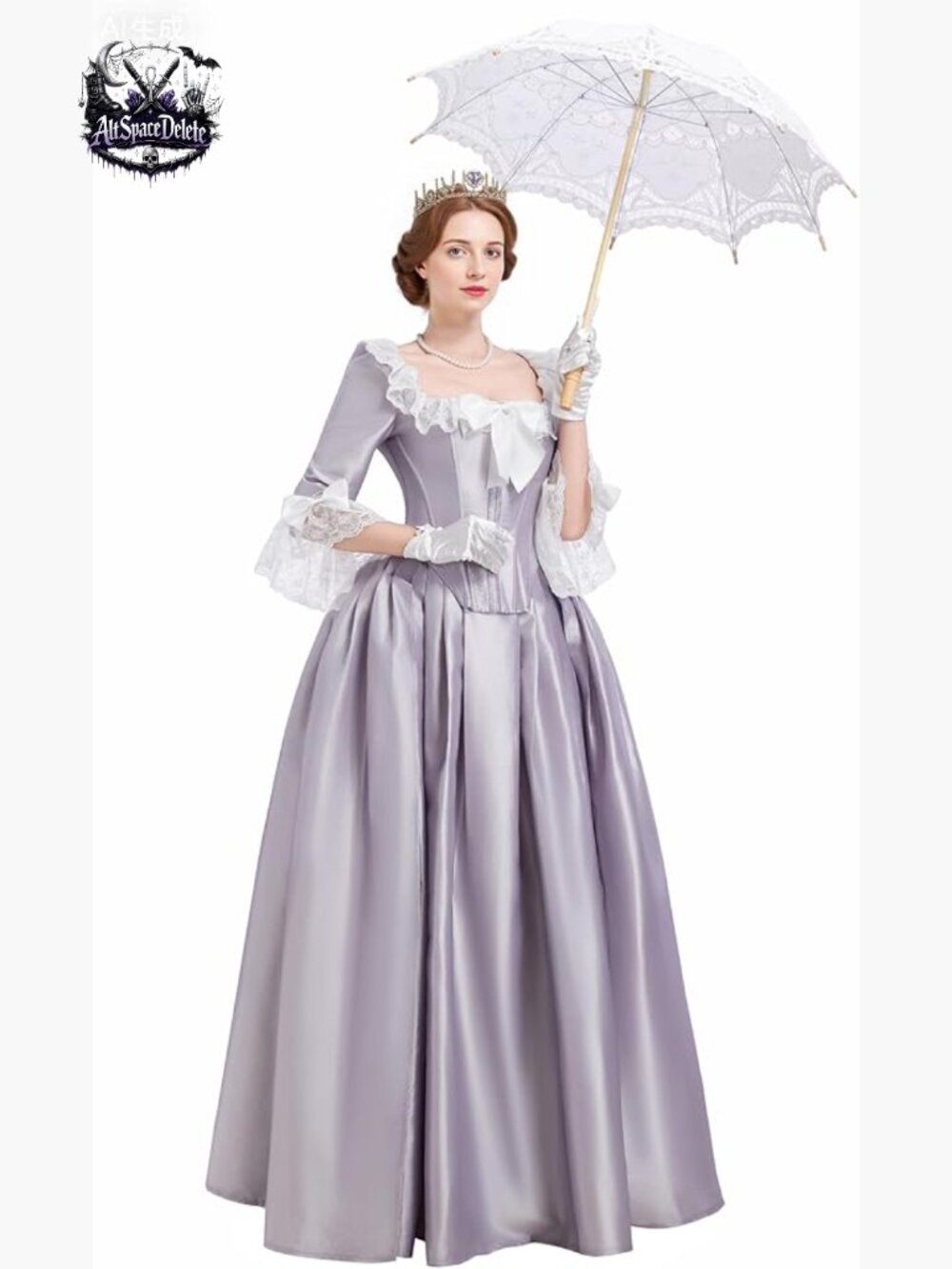Women's Renaissance Dress 3-Piece Set Medieval Costume Top Brooch Skirt